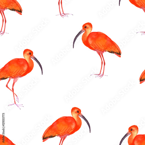 Watercolor seamless pattern with birds. © wolna_luna