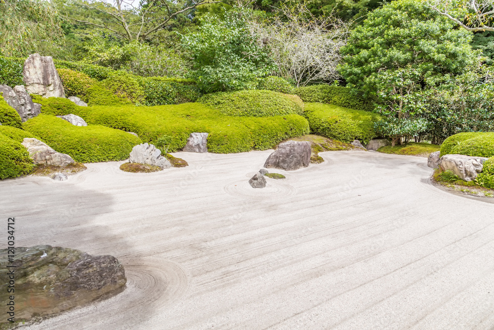 I photographed in Kamakura.It is a Japanese garden. This garden represents the mountains and the water of the landscape of stone and sand. - obrazy, fototapety, plakaty 