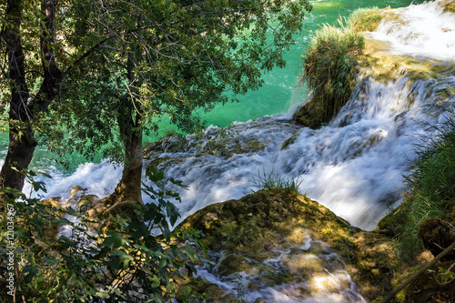 Croatia natural travel background  national park. Waterfall of P
