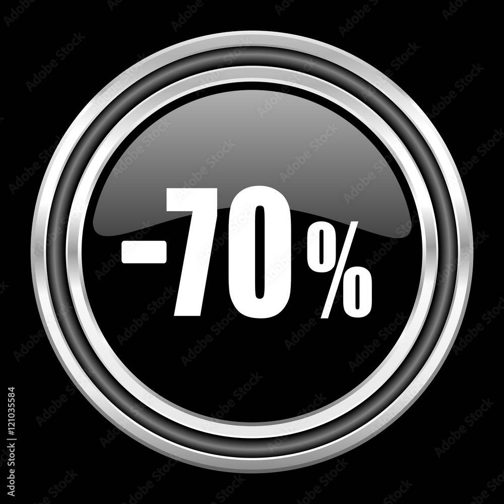 70 percent sale retail silver chrome metallic round web icon on black background 70 percent sale retail silver chrome metallic round web icon on black background