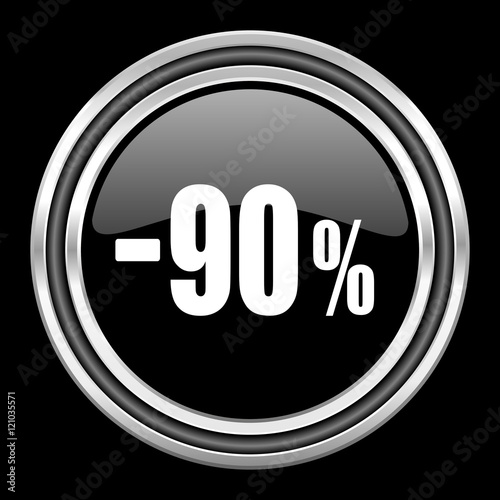 90 percent sale retail silver chrome metallic round web icon on black background