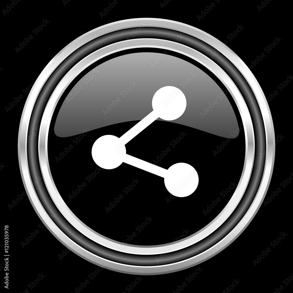 share silver chrome metallic round web icon on black background share silver chrome metallic round web icon on black background