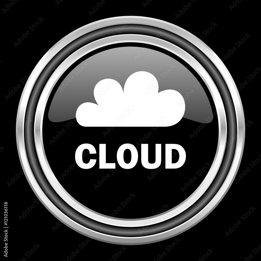 cloud silver chrome metallic round web icon on black background cloud silver chrome metallic round web icon on black background