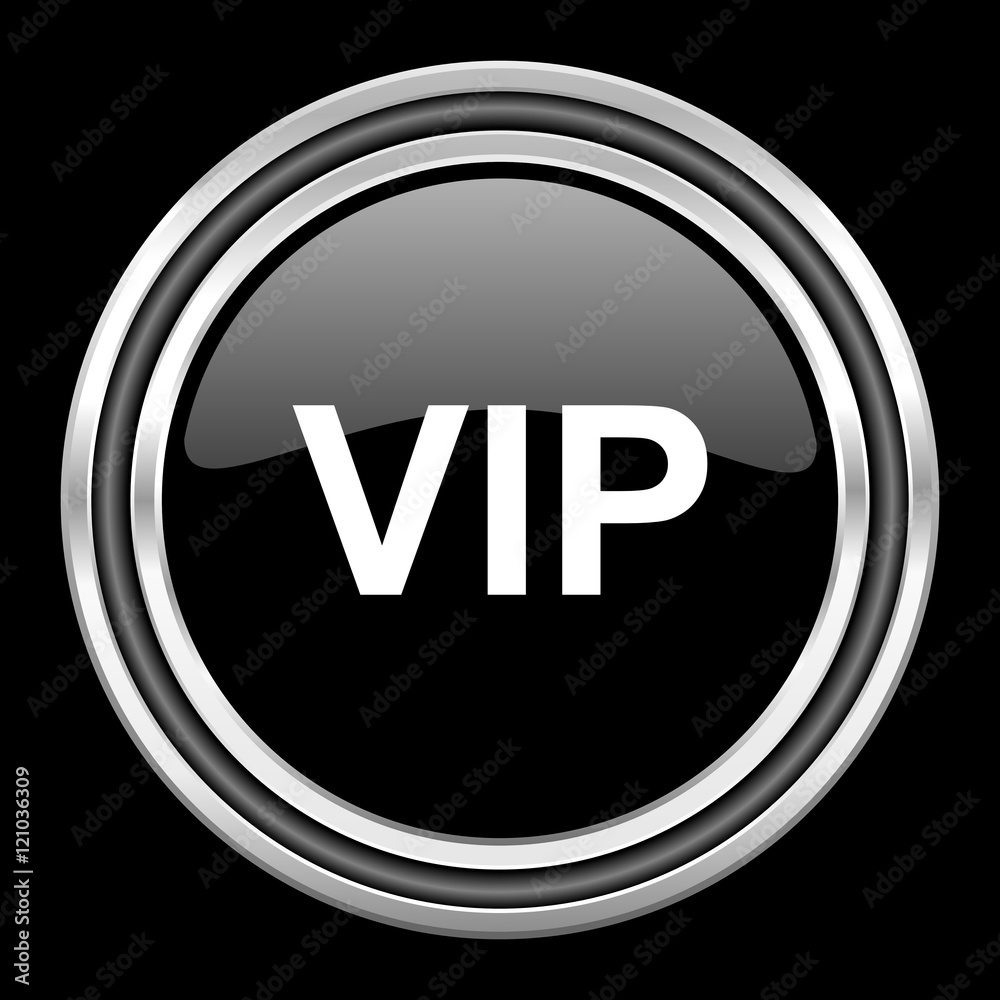 vip silver chrome metallic round web icon on black background vip silver chrome metallic round web icon on black background