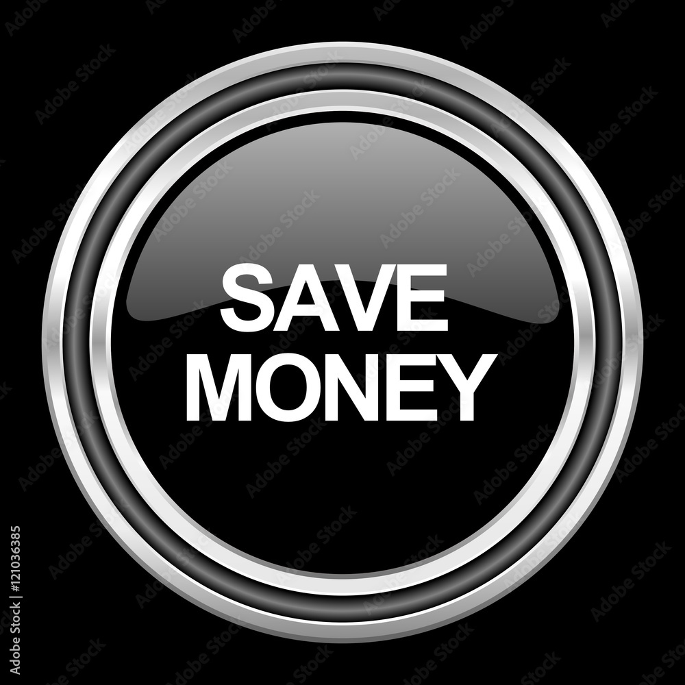 save money silver chrome metallic round web icon on black background save money silver chrome metallic round web icon on black background