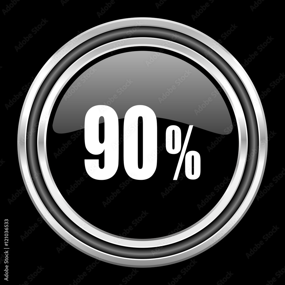 90 percent silver chrome metallic round web icon on black background 90 percent silver chrome metallic round web icon on black background