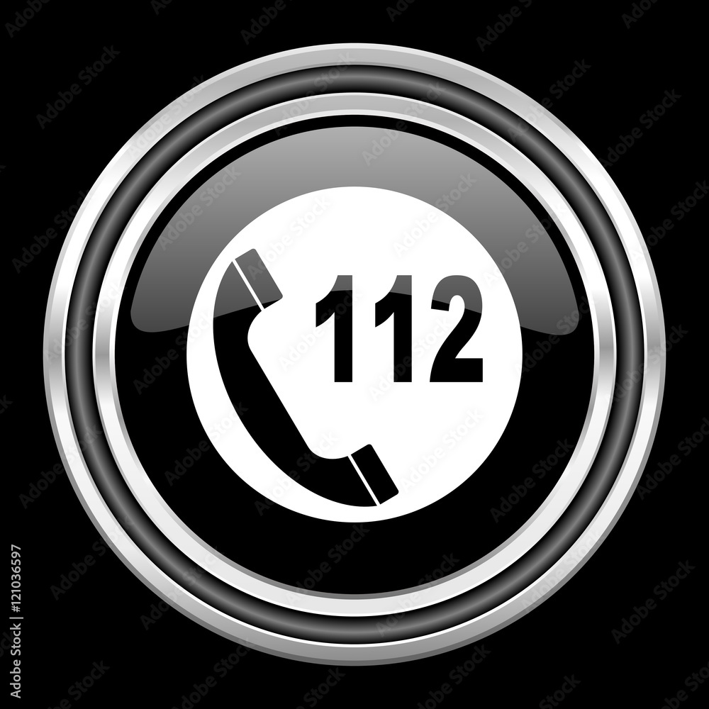 emergency call silver chrome metallic round web icon on black background emergency call silver chrome metallic round web icon on black background