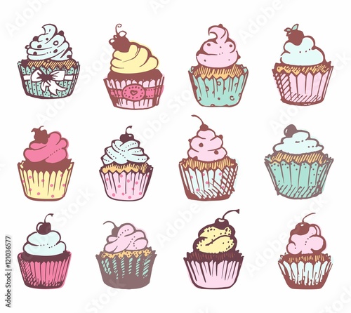 Sketches of a variety of cupcakes.