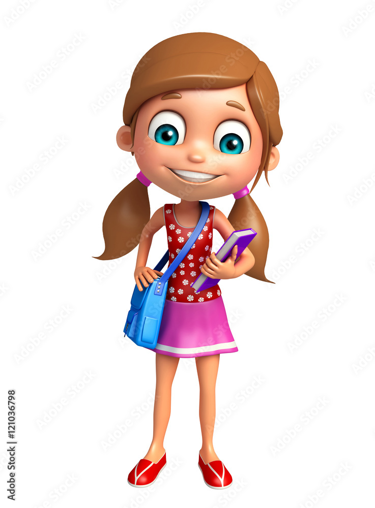 kid girl with School bag and Book kid girl with School bag and Book