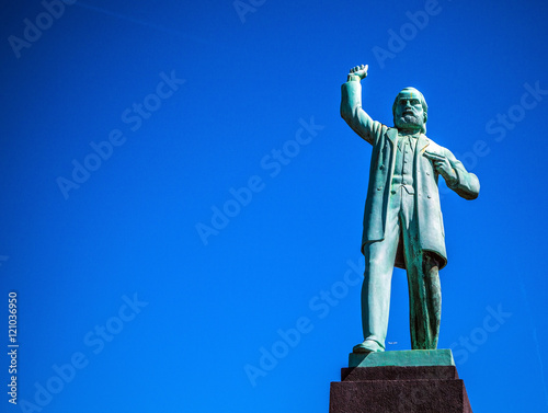 Photography AMSTERDAM, NETHERLANDS - AUGUST 15, 2016: Famous sculptures of Amsterdam city centre close-up at sun set time