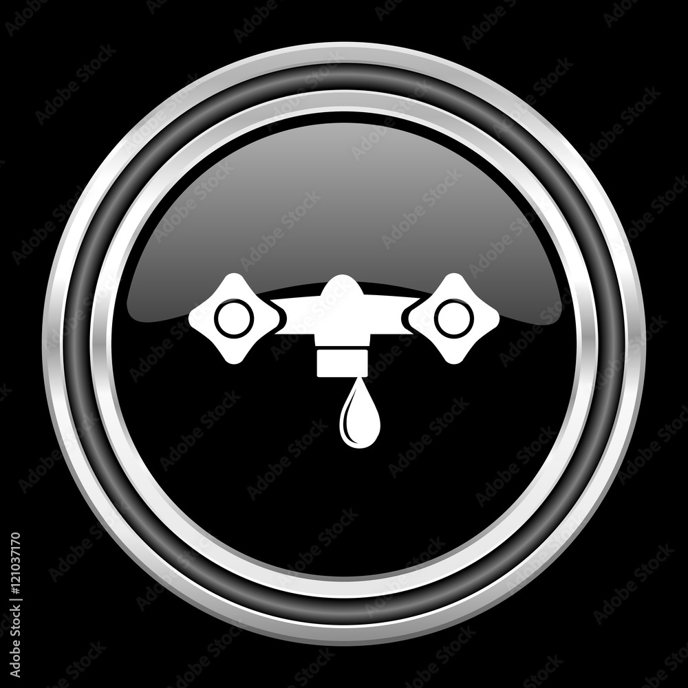 water silver chrome metallic round web icon on black background water silver chrome metallic round web icon on black background