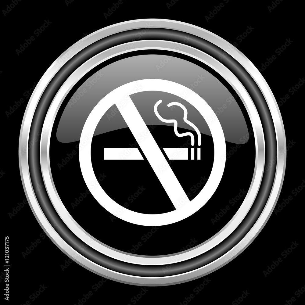no smoking silver chrome metallic round web icon on black background no smoking silver chrome metallic round web icon on black background