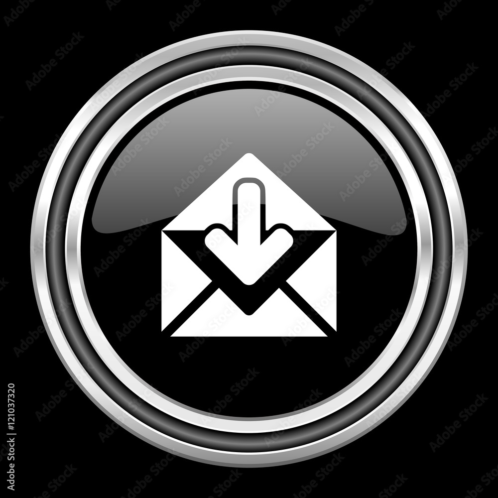 email silver chrome metallic round web icon on black background email silver chrome metallic round web icon on black background
