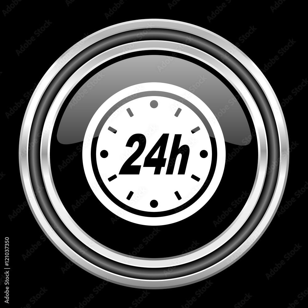 24h silver chrome metallic round web icon on black background 24h silver chrome metallic round web icon on black background