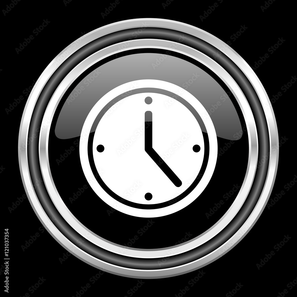time silver chrome metallic round web icon on black background