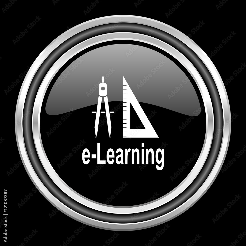 larning silver chrome metallic round web icon on black background larning silver chrome metallic round web icon on black background