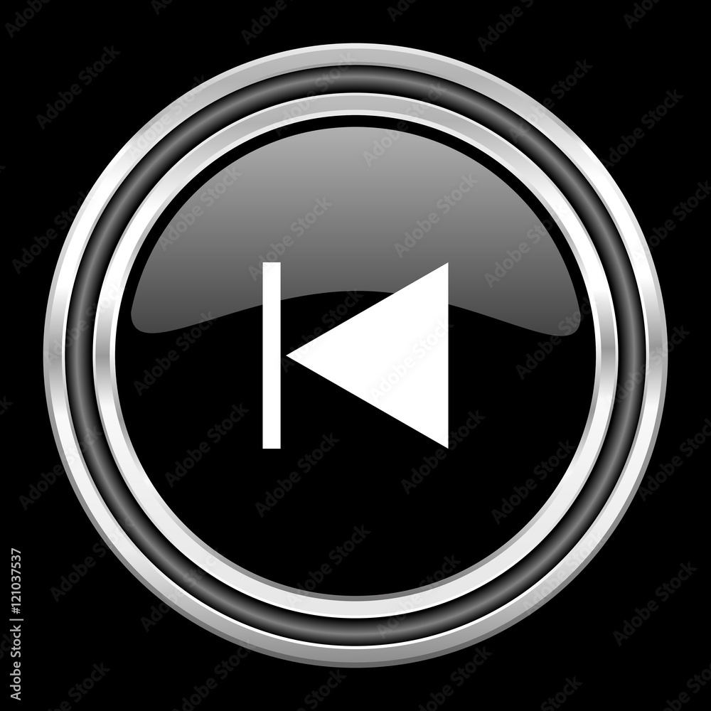 prev silver chrome metallic round web icon on black background