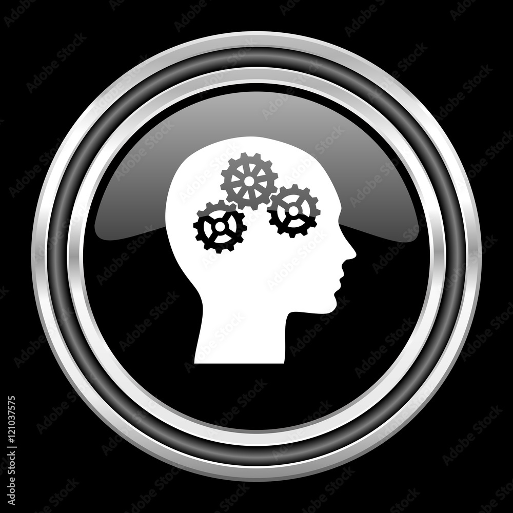 head silver chrome metallic round web icon on black background head silver chrome metallic round web icon on black background