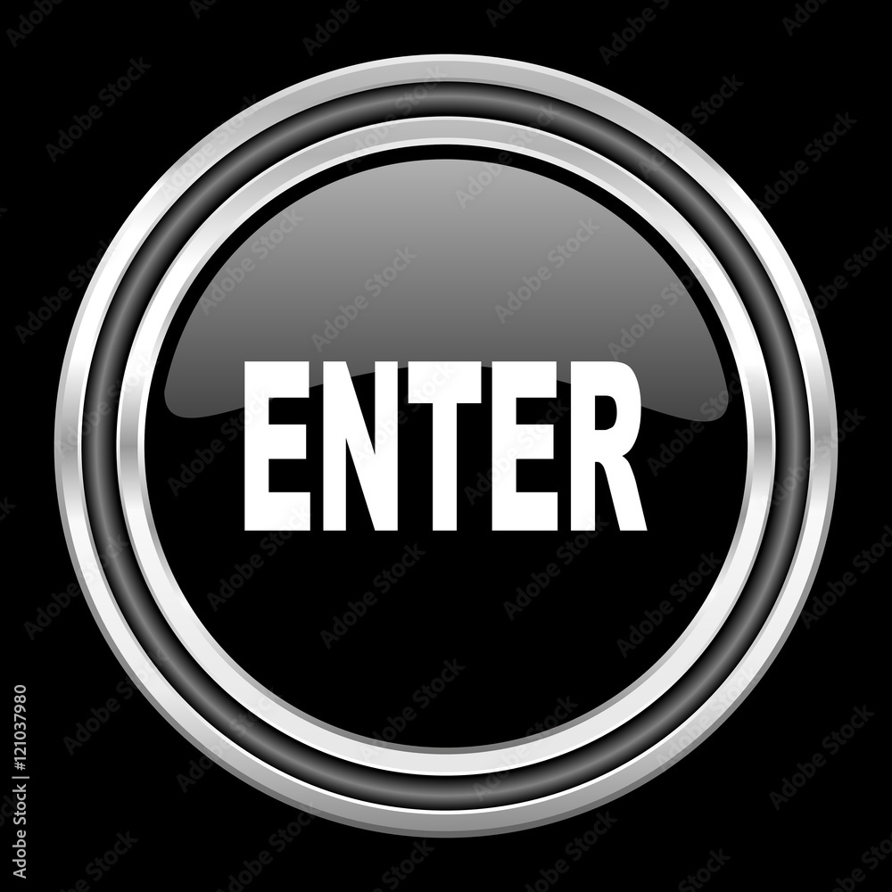 enter silver chrome metallic round web icon on black background enter silver chrome metallic round web icon on black background