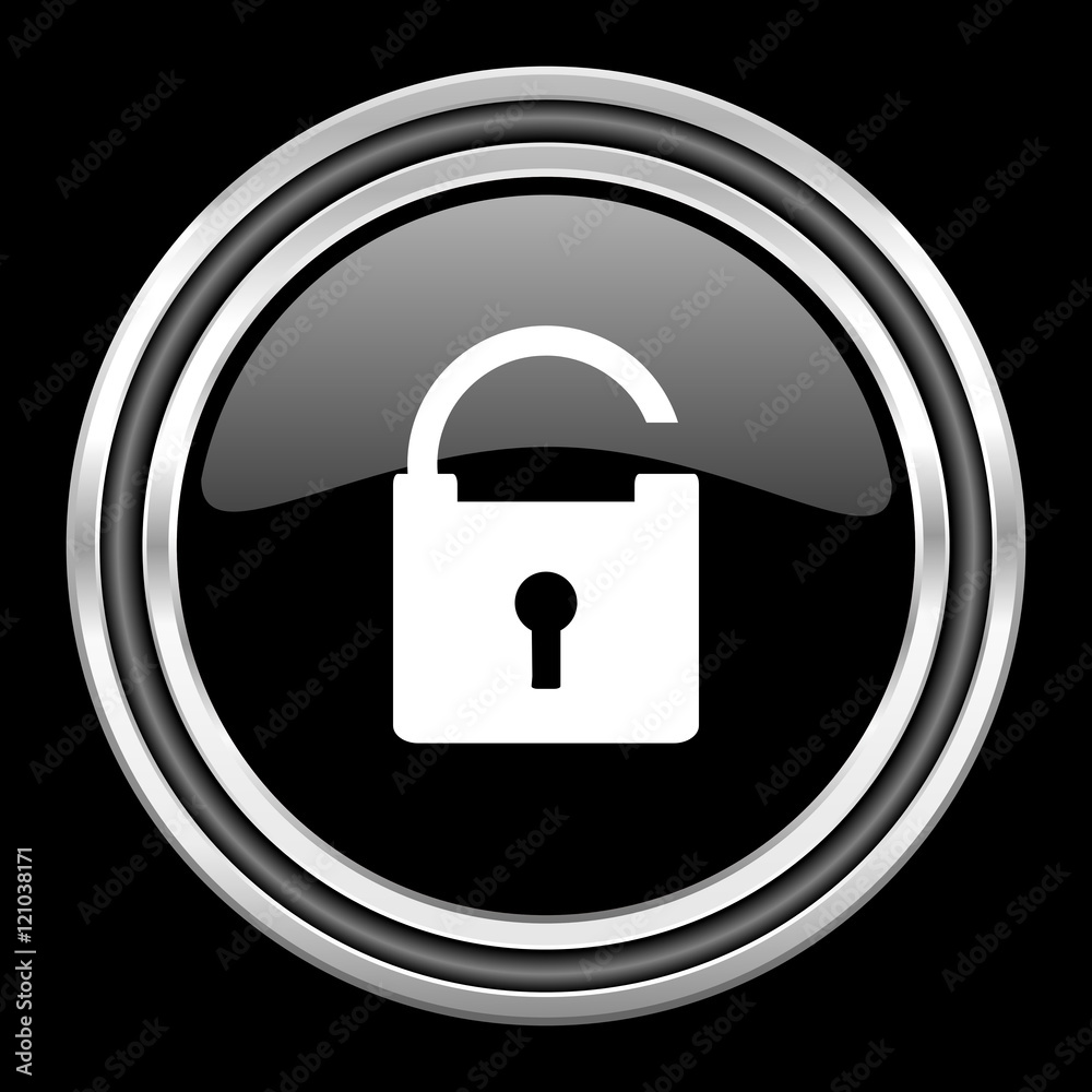padlock silver chrome metallic round web icon on black background padlock silver chrome metallic round web icon on black background