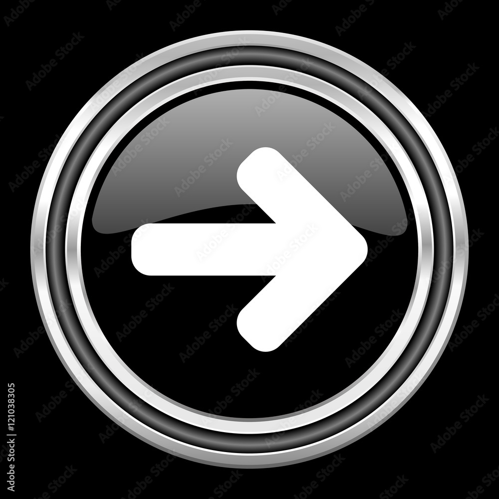 right arrow silver chrome metallic round web icon on black background right arrow silver chrome metallic round web icon on black background