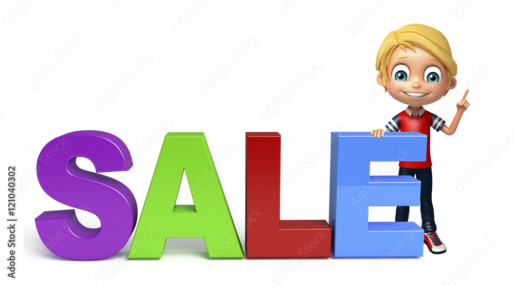 kid boy with sale sign kid boy with sale sign