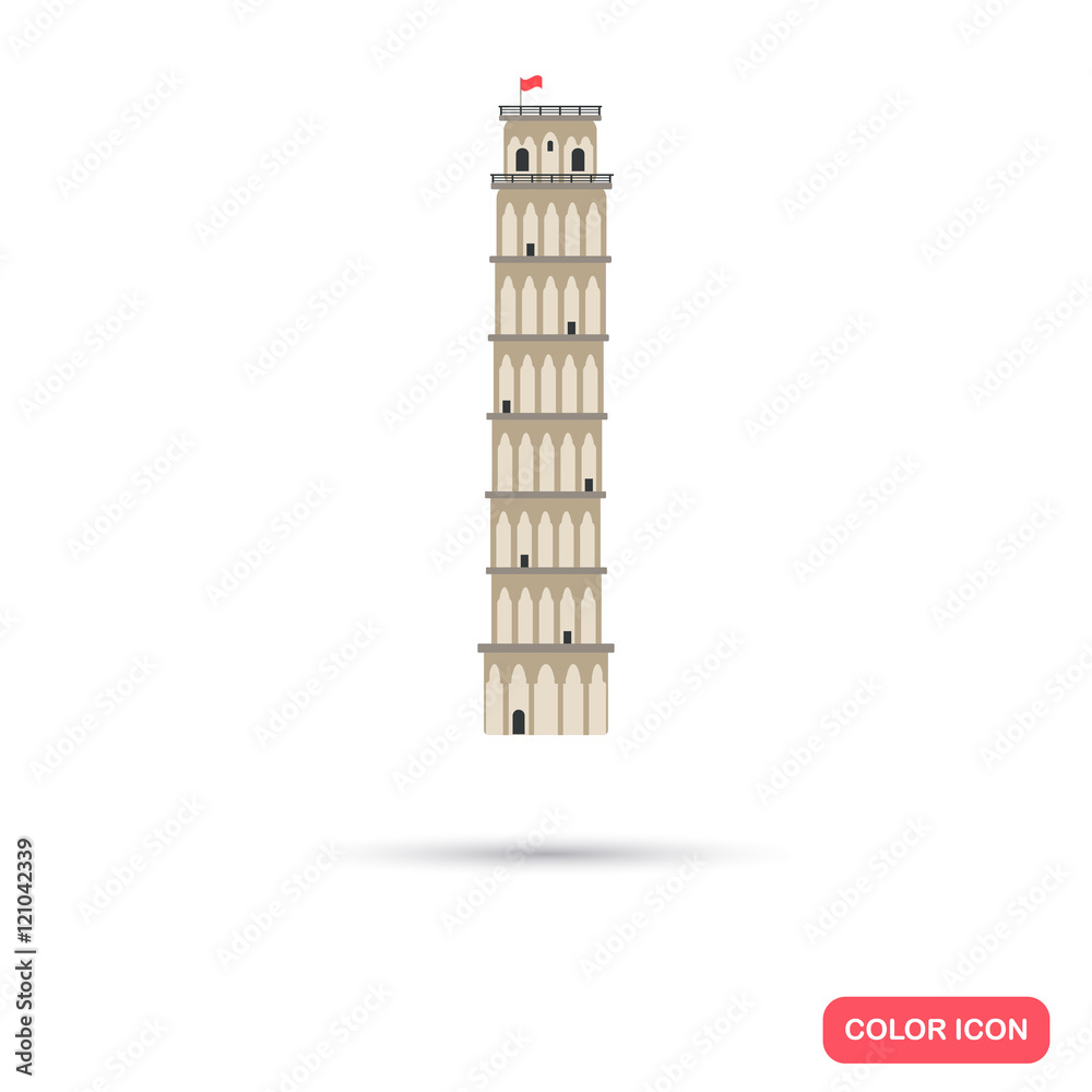 Leaning tower of Pisa color icon. Flat design