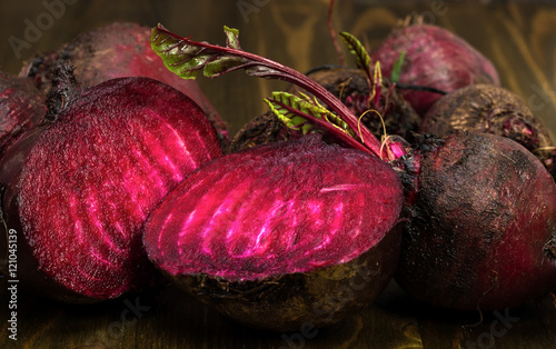 fresh red beets cut in half