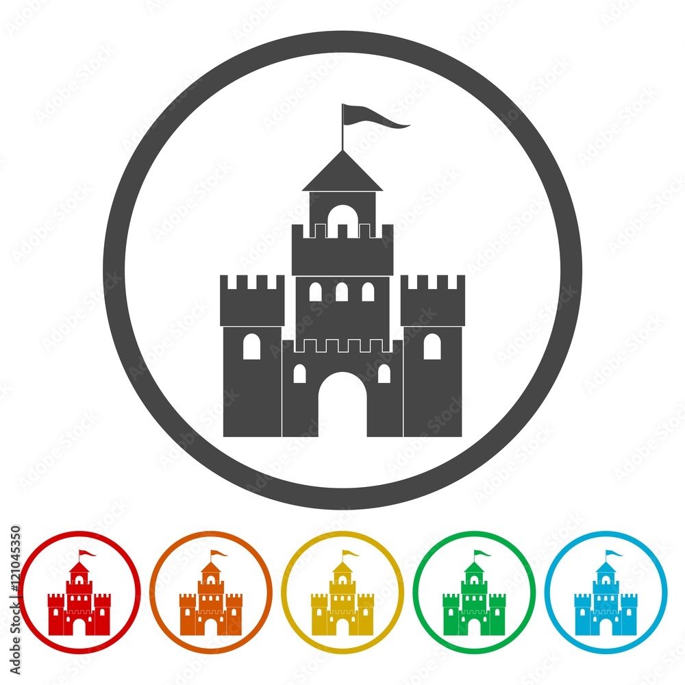 Obraz premium Castle Building Architecture Company Logo Vector Icon Set