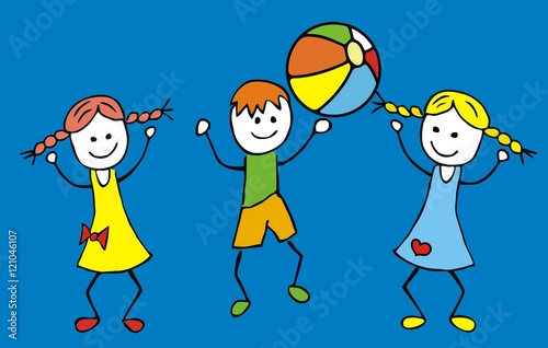 kids and ball, vector icon