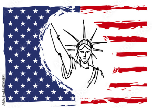 Vector statue of Liberty design and the flag of United states of America pattern