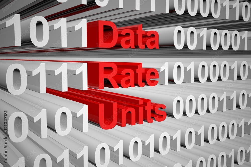 Data rate units in the form of binary code, 3D illustration