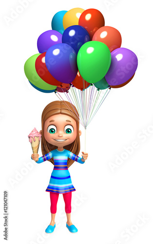 kid girl with Ice cream and balloon