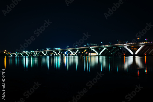 The Woodrow Wilson Bridge at night, in Alexandria, Virginia.