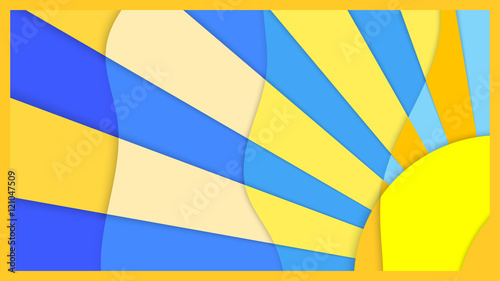Multilevel background image, the  sun with rays on a blue background , material design