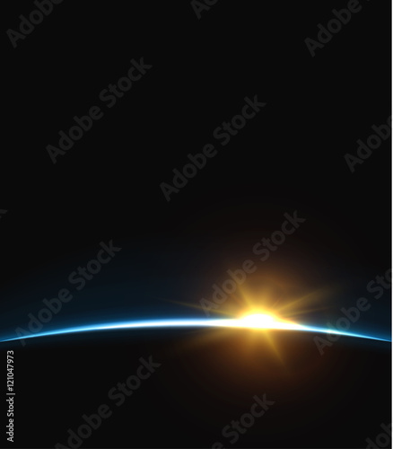Planet earth sunrise.. Globe Horizon atmosphere. view of the earth from orbit of the planet . Background of the earth from space vector illustration
