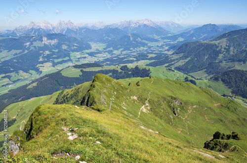 Green landscape  from Kitzbuhel peak,Tirol, Alps mountains photo
