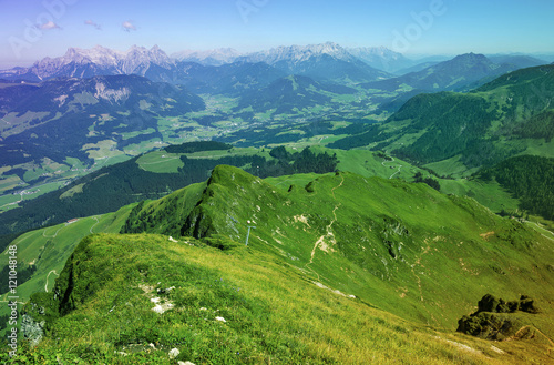Green landscape  from Kitzbuhel peak,Tirol, Alps mountains photo