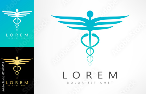 Caduceus medical logo. Emblem for drugstore or medicine.