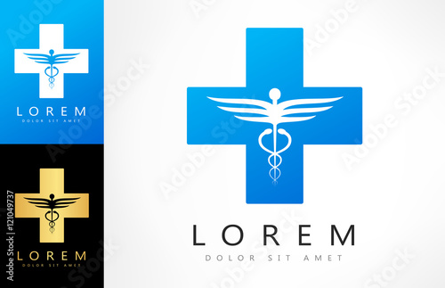 Caduceus medical logo. Emblem for drugstore or medicine.