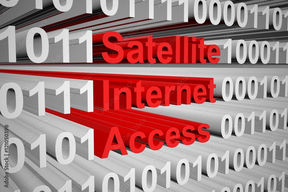 Satellite Internet access in the form of binary code, 3D illustration