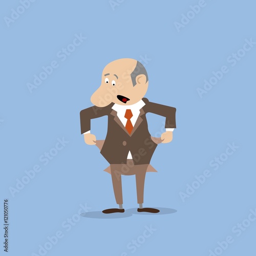 poor businessman turned out his pockets. vector illustration of cartoon