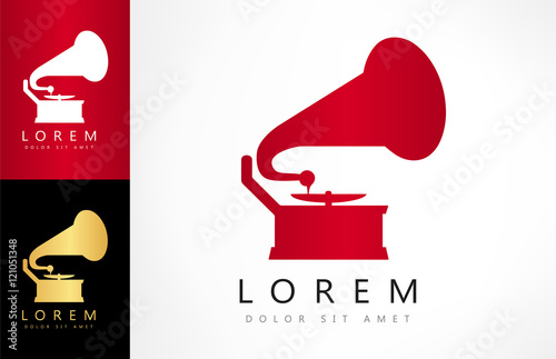 Gramophone silhouette. Phonograph vector. 
