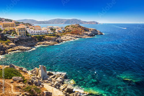 Beautiful Corsica coastline and historic houses in Calvi