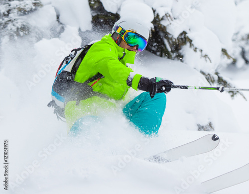 Freeride in fresh powder snow.