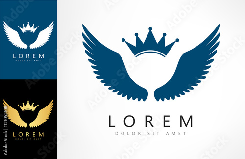 Wings and crown symbol. Vector illustration.