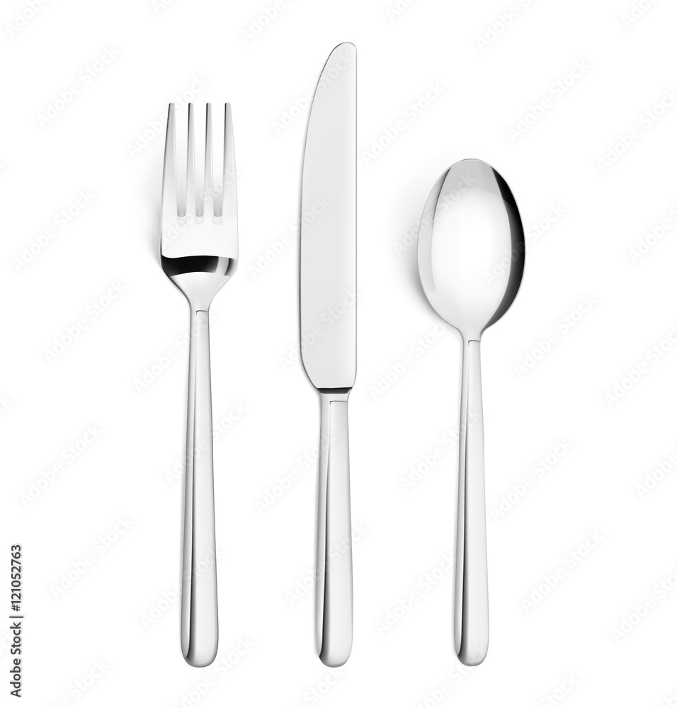 Set of fork, knife and spoon isolated on white. Vector illustration. Ready for your design. Set of fork, knife and spoon isolated on white. Vector illustration. Ready for your design.