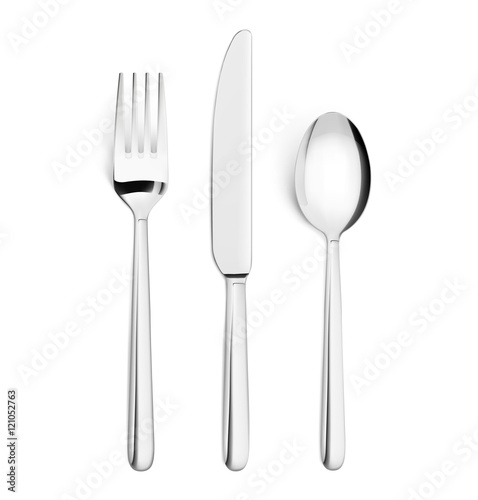 Set of fork, knife and spoon isolated on white. Vector illustration. Ready for your design.