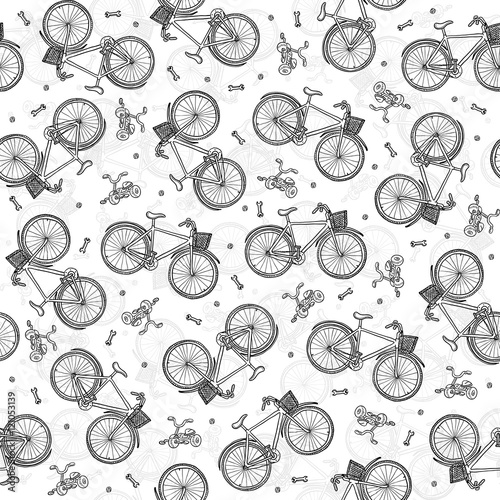Hand drawn bicycles vector seamless pattern
