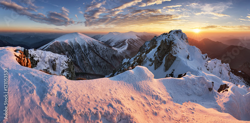 Landscape at winter in sunset moutain, Slovakia